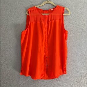 Tahari Bright Orange Sleeveless Button-Front Blouse